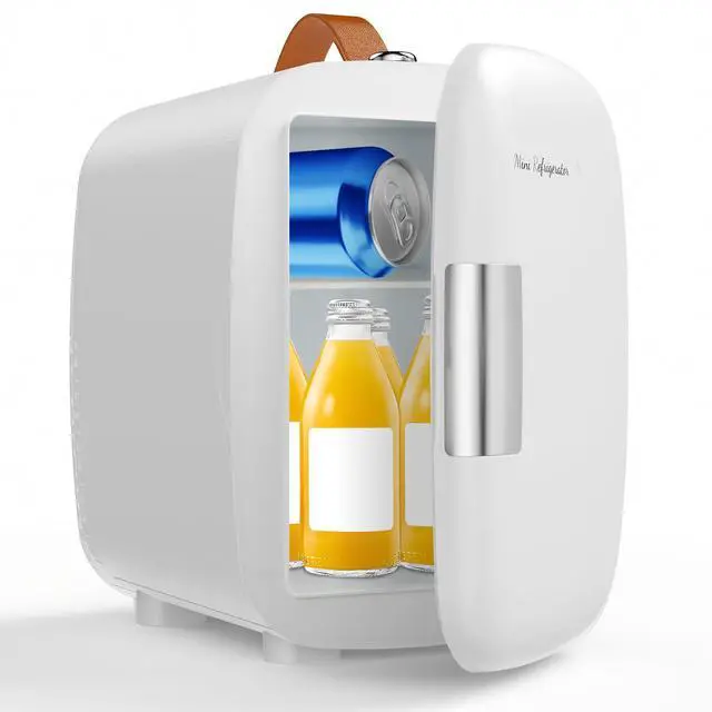 Main image of Mini Fridge for Bedroom, 4L Compact Personal Fridge Cooler For Skincare, Drinks, And Snacks, Fits 6 Cans, Mini Refrigerator with 110V Ac/12V Dc, Ideal For Car, Dorm, White