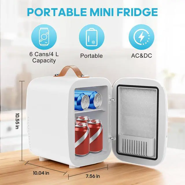 Alt view image 3 of 7 - Mini Fridge for Bedroom, 4L Compact Personal Fridge Cooler For Skincare, Drinks, And Snacks, Fits 6 Cans, Mini Refrigerator with 110V Ac/12V Dc, Ideal For Car, Dorm, White