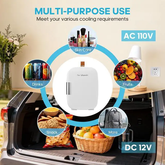 Alt view image 5 of 7 - Mini Fridge for Bedroom, 4L Compact Personal Fridge Cooler For Skincare, Drinks, And Snacks, Fits 6 Cans, Mini Refrigerator with 110V Ac/12V Dc, Ideal For Car, Dorm, White