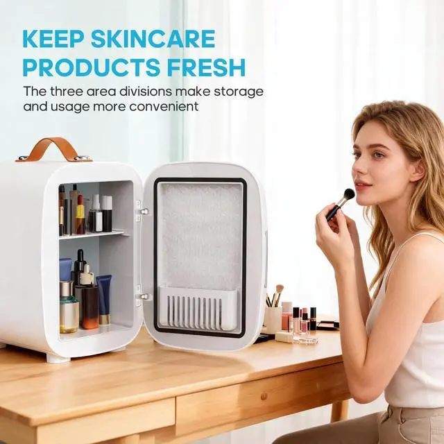 Alt view image 6 of 7 - Mini Fridge for Bedroom, 4L Compact Personal Fridge Cooler For Skincare, Drinks, And Snacks, Fits 6 Cans, Mini Refrigerator with 110V Ac/12V Dc, Ideal For Car, Dorm, White