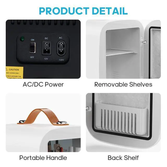 Alt view image 7 of 7 - Mini Fridge for Bedroom, 4L Compact Personal Fridge Cooler For Skincare, Drinks, And Snacks, Fits 6 Cans, Mini Refrigerator with 110V Ac/12V Dc, Ideal For Car, Dorm, White