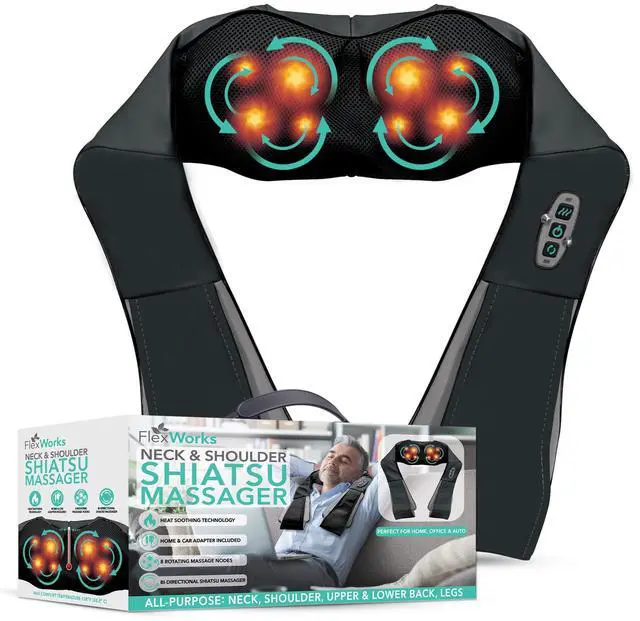 Main image of FlexWorks Shiatsu Neck Shoulder & Back Massager with Heat Deep Kneading Electric Massager for Neck Back Shoulder Foot & Body
