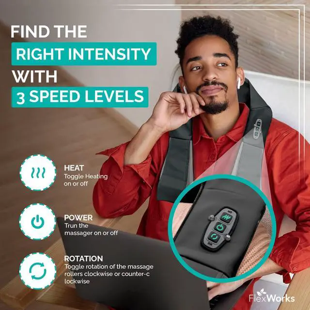 Alt view image 2 of 7 - FlexWorks Shiatsu Neck Shoulder & Back Massager with Heat Deep Kneading Electric Massager for Neck Back Shoulder Foot & Body