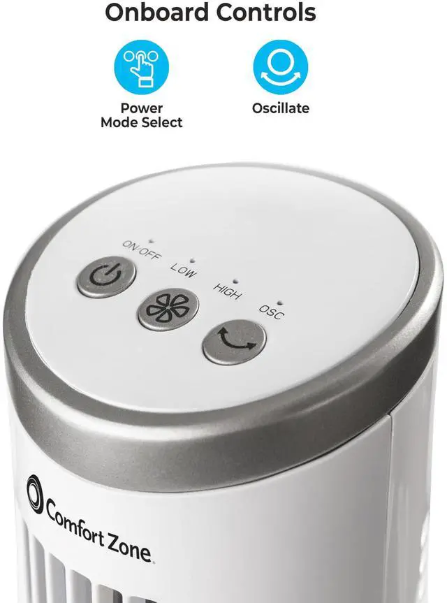 Alt view image 2 of 6 - 12-Inch Oscillating Desktop Tower Fan Ultra-Slim Bladeless Design with 2 Speeds, Electronic Touch Controls & Carry Handle Quiet Portable Personal Fan for Bedroom, Dorm, or Office