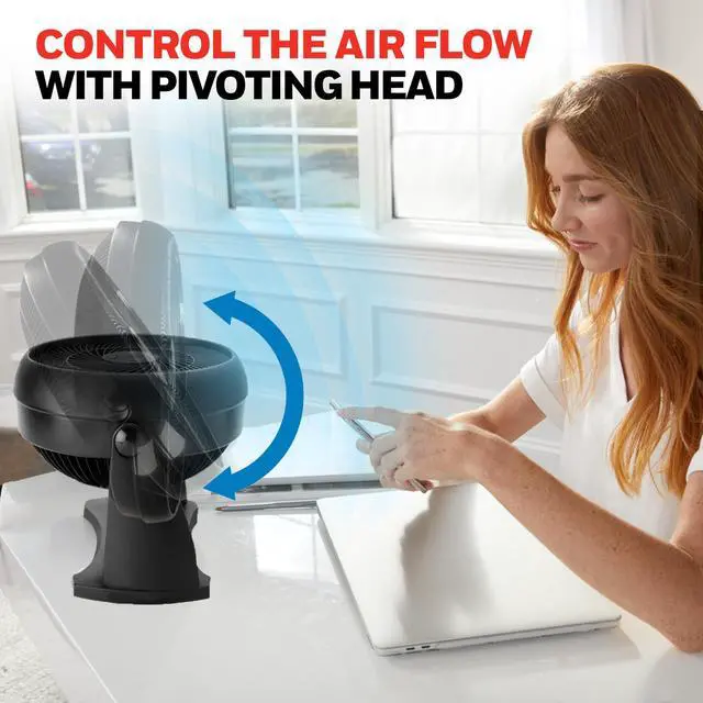 Alt view image 5 of 7 - TurboForce Air Circulator, Small Tabletop Fan, Quiet Personal Fan for Home or Office, 3 Speeds, 90 Degree Pivoting Head, Black, HT900 | Quiet Personal Fan for Home or Office