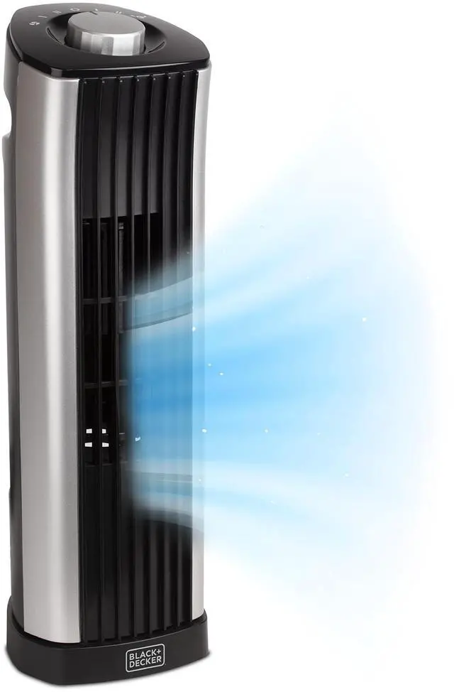 Main image of 14-Inch Mini Oscillating Portable Tower Fan, Desk Fan with 2 Speed Settings, Simple Dial Control, Ideal for Desktop or Bedrooms, BFT114, Black/Silver