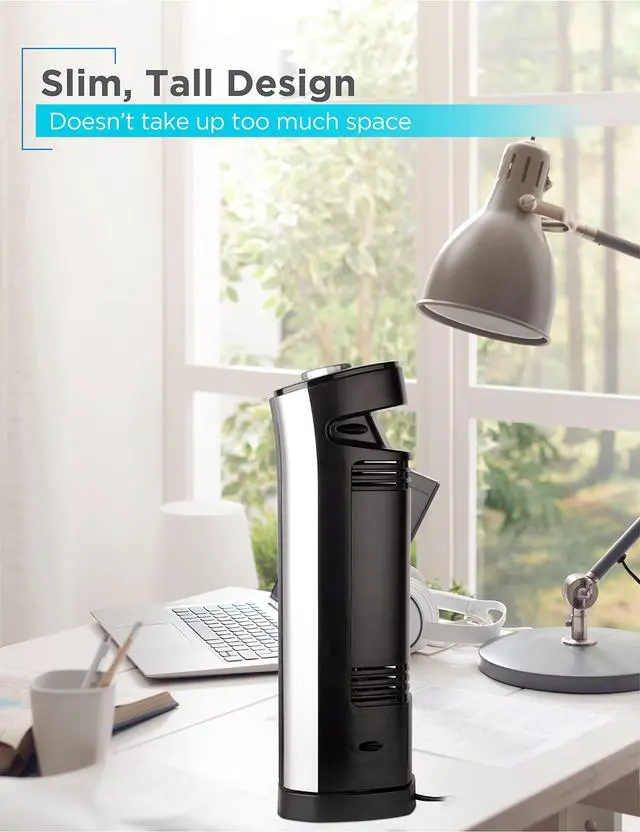 Alt view image 2 of 7 - 14-Inch Mini Oscillating Portable Tower Fan, Desk Fan with 2 Speed Settings, Simple Dial Control, Ideal for Desktop or Bedrooms, BFT114, Black/Silver