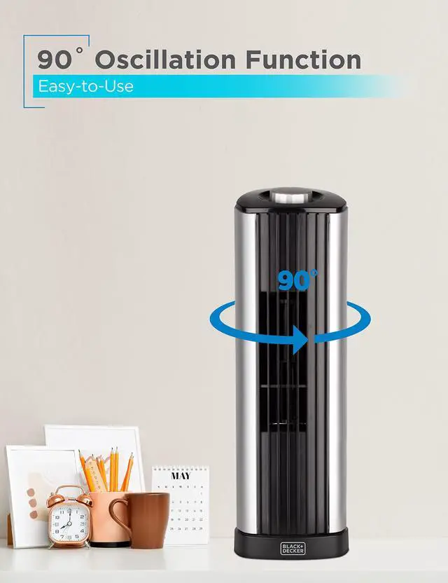 Alt view image 4 of 7 - 14-Inch Mini Oscillating Portable Tower Fan, Desk Fan with 2 Speed Settings, Simple Dial Control, Ideal for Desktop or Bedrooms, BFT114, Black/Silver