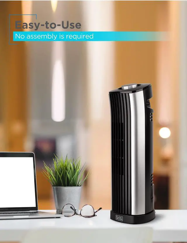 Alt view image 5 of 7 - 14-Inch Mini Oscillating Portable Tower Fan, Desk Fan with 2 Speed Settings, Simple Dial Control, Ideal for Desktop or Bedrooms, BFT114, Black/Silver