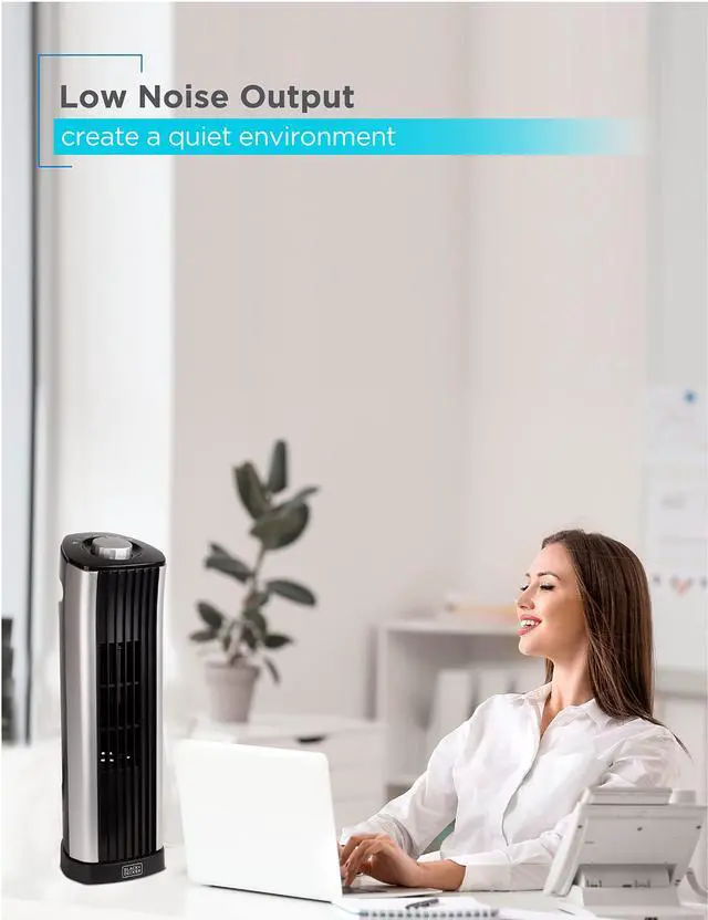 Alt view image 6 of 7 - 14-Inch Mini Oscillating Portable Tower Fan, Desk Fan with 2 Speed Settings, Simple Dial Control, Ideal for Desktop or Bedrooms, BFT114, Black/Silver