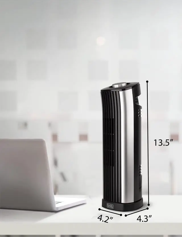 Alt view image 7 of 7 - 14-Inch Mini Oscillating Portable Tower Fan, Desk Fan with 2 Speed Settings, Simple Dial Control, Ideal for Desktop or Bedrooms, BFT114, Black/Silver