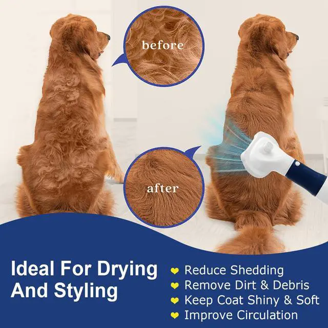 Alt view image 2 of 7 - 3-in-1 Pet Hair Dryer & Slicker Brush for Dogs & Cats Portable, Professional, Adjustable Temp, Overheat Protection Dog Hair Dryer