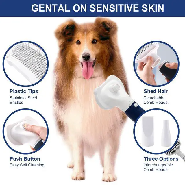 Alt view image 3 of 7 - 3-in-1 Pet Hair Dryer & Slicker Brush for Dogs & Cats Portable, Professional, Adjustable Temp, Overheat Protection Dog Hair Dryer