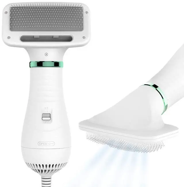 Main image of 2-in-1 Dog Hair Dryer with Slicker Brush for Small-Sized Dogs and Cats | Pet Hair Dryer | Dog Blow Dryer | 300 Watts, 75-85 dB, Adjustable Temperature, Overheat Protection