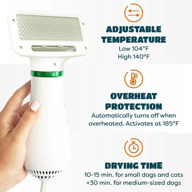 Alt view image 3 of 7 - 2-in-1 Dog Hair Dryer with Slicker Brush for Small-Sized Dogs and Cats | Pet Hair Dryer | Dog Blow Dryer | 300 Watts, 75-85 dB, Adjustable Temperature, Overheat Protection