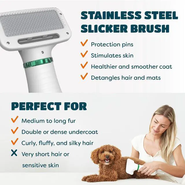 Alt view image 4 of 7 - 2-in-1 Dog Hair Dryer with Slicker Brush for Small-Sized Dogs and Cats | Pet Hair Dryer | Dog Blow Dryer | 300 Watts, 75-85 dB, Adjustable Temperature, Overheat Protection