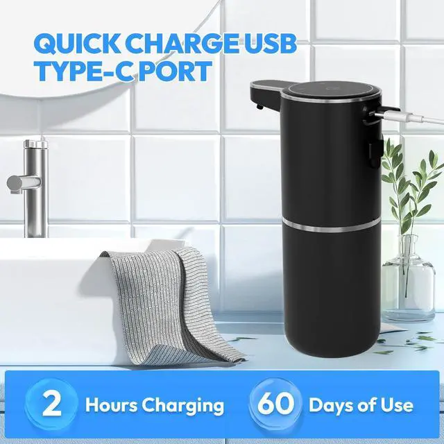 Alt view image 5 of 7 - 2 Pack Automatic Soap Dispenser Touchless,Liquid Hand Soap Dispenser 12.8oz USB 4levels Adjustable Dispenser Electric Wall Mounted Smart for Bathroom and Kitchen Dish SoapEasy for Toddlers(Black)