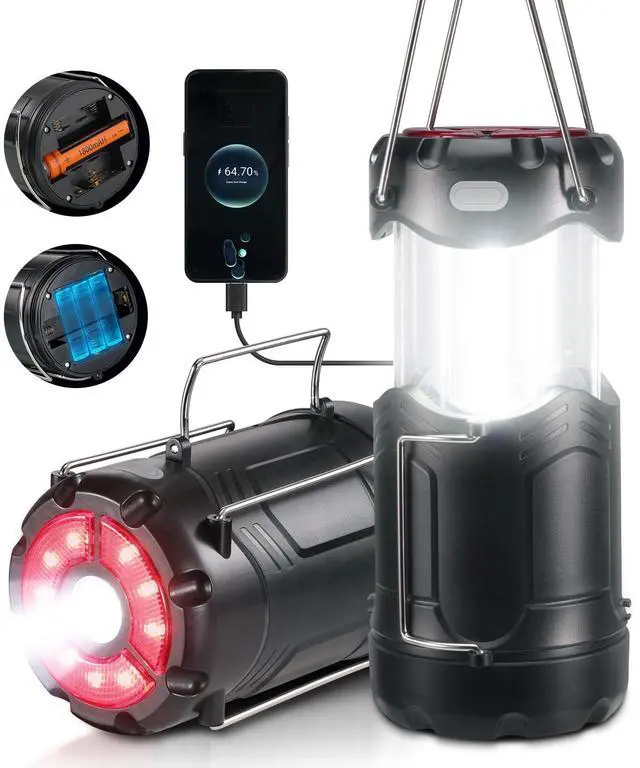 Main image of 2 Pack LED Camping Lantern, Consciot USB C Rechargeable and Battery Powered 2-in-1 Emergency Light with Flashlight and Magnetic Base, Power Outages Hurricane Supplies Survival Kits,Black