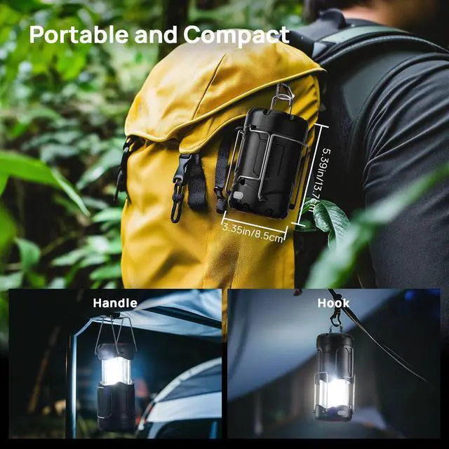 Alt view image 6 of 7 - 2 Pack LED Camping Lantern, Consciot USB C Rechargeable and Battery Powered 2-in-1 Emergency Light with Flashlight and Magnetic Base, Power Outages Hurricane Supplies Survival Kits,Black
