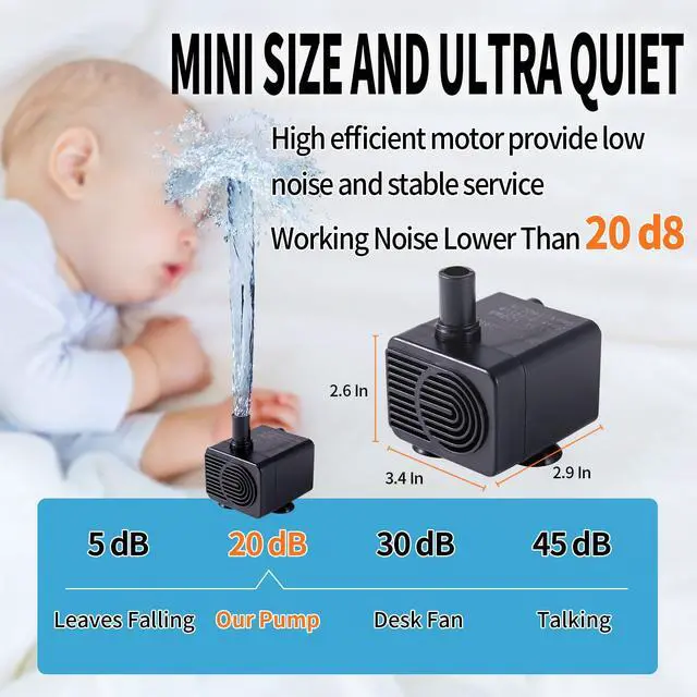 Alt view image 5 of 7 - Automatic small sewage pump with water sensor, 3 feet high lift and 100 GPH, mini condensate pump, mini automatic water pump, suitable for pet water fountains, dehumidifiers, auto on/off (Black)