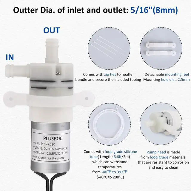 Alt view image 3 of 7 - 12V DC Small Water Transfer Pump 1.3LPM Mini Self Priming Micro Pump with Food Grade Pipe and Power Adapter, For Ice Maker Coffee Machine Water Dispenser