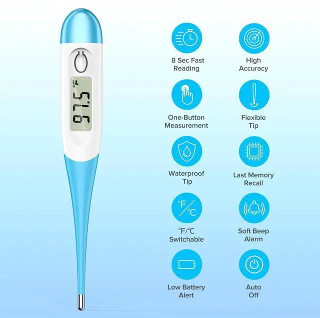 Alt view image 2 of 7 - Thermometer for Adults and Kids with 8 Seconds Fast Accurate Reading, Acctrate & Safe-Baby Thermometer for Oral, Rectal or Under Arm Use, Large LCD Display with Fever Alarm