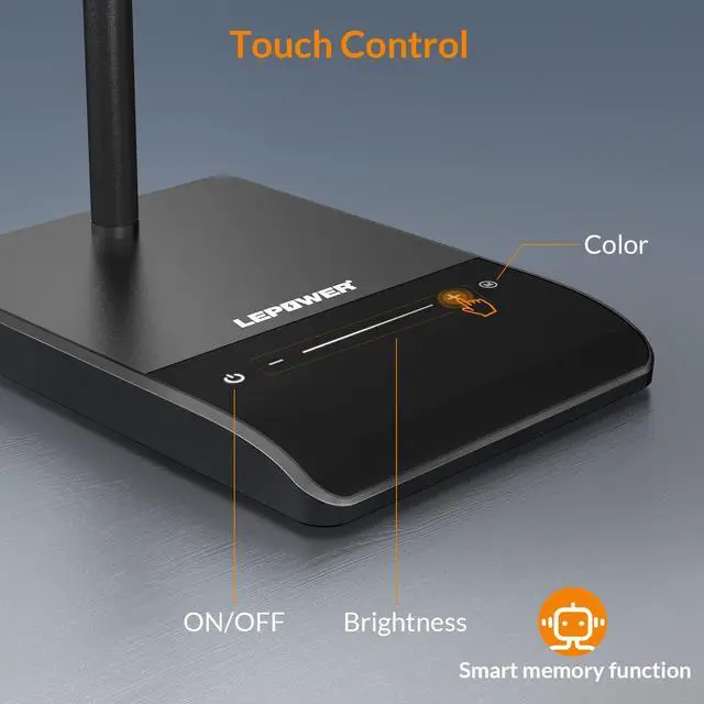 Alt view image 7 of 7 - Desk Lamp, 800LM LED for Home Office, 12W Reading for Desk, Eye-Caring Light, Touch Table Gooseneck Lamp, 50 Lighting Modes, Bright for Bedroom, Study (Black)