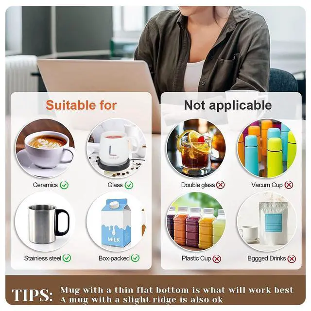 Alt view image 6 of 6 - Cup Warmer Thermostatic Heating Coaster Set Milk Coffee Office Home Warmer (White)