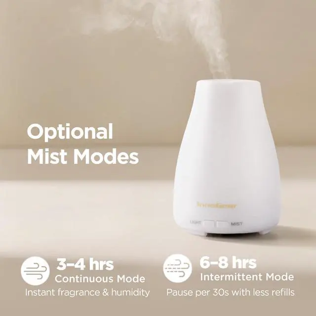 Alt view image 3 of 7 - Essential Oil Diffuser, Ultrasonic Diffusers for Home Aromatherapy Humidifier for Bedroom Room 7 Colors LED 2 Mist Mode Auto Off, Basic White