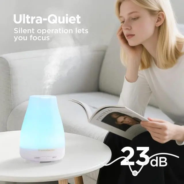 Alt view image 4 of 7 - Essential Oil Diffuser, Ultrasonic Diffusers for Home Aromatherapy Humidifier for Bedroom Room 7 Colors LED 2 Mist Mode Auto Off, Basic White