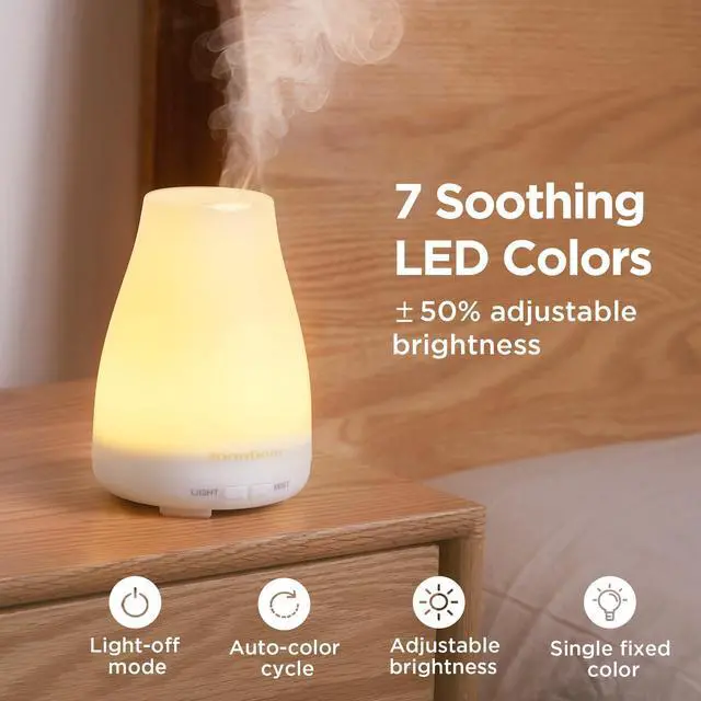 Alt view image 6 of 7 - Essential Oil Diffuser, Ultrasonic Diffusers for Home Aromatherapy Humidifier for Bedroom Room 7 Colors LED 2 Mist Mode Auto Off, Basic White