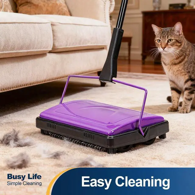 Alt view image 2 of 7 - Carpet Sweeper Cleaner for Home Office Low&Undercoat Carpets Rugs Pet Hair Dust Scraps Paper Small Rubbish Cleaning with a Brush