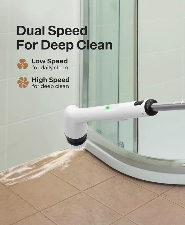 Alt view image 4 of 7 - Electric Spin Scrubber, New Full-Body IPX7 Waterproof Bathroom Cleaner Brush, Shower Scrubber with Long Handle & 2 Speed, Heads Replacement, Cleaning Supplies for Tub Shower Tile Floor
