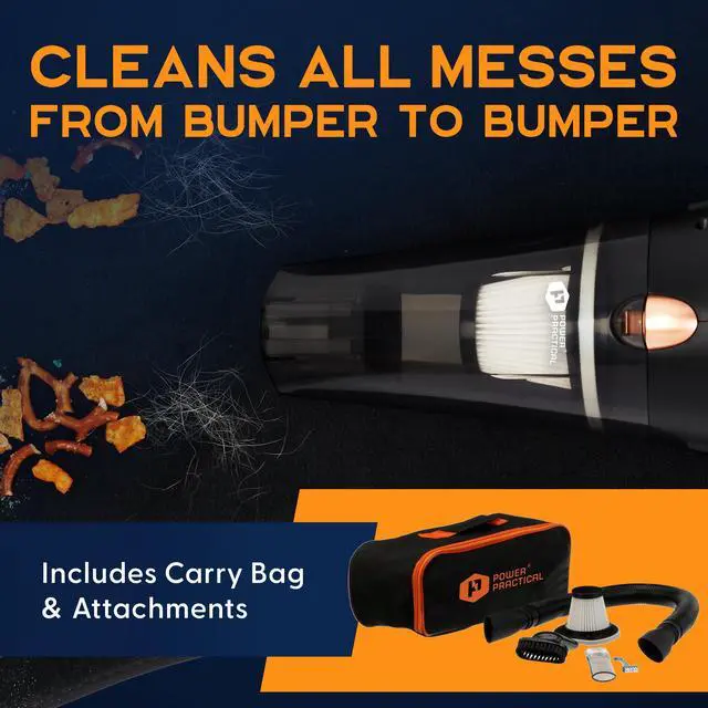 Alt view image 2 of 7 - THISWORX Car Vacuum Cleaner - Portable, High Power, Handheld Vacuums w/ 3 Attachments, 16 Ft Cord & Bag - 12v, Auto Accessories Kit for Interior Detailing - Black