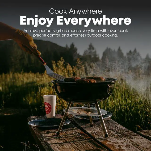 Alt view image 6 of 7 - CG-14T 14-inch Portable Barbecue Grill with 3-Point Locking Lid for Heat Preservation Dual Venting System Small Charcoal Grill for Backyard, Camping, Boat