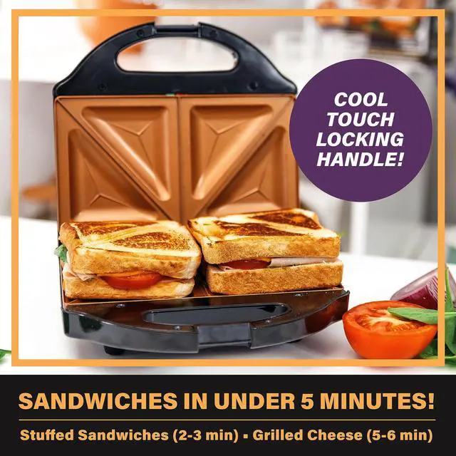 Alt view image 2 of 6 - Nonstick Panini Press Sandwich Maker, 2in1 Breakfast Sandwich Maker Grill / Sandwich Press Grill with Indicator Light, Grilled Cheese Maker Makes 2 Sandwiches with Easy Cut Edges