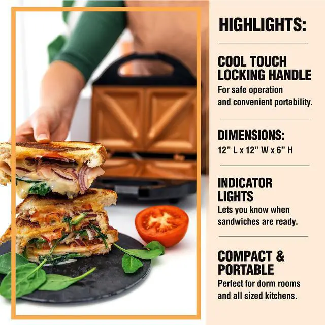 Alt view image 5 of 6 - Nonstick Panini Press Sandwich Maker, 2in1 Breakfast Sandwich Maker Grill / Sandwich Press Grill with Indicator Light, Grilled Cheese Maker Makes 2 Sandwiches with Easy Cut Edges