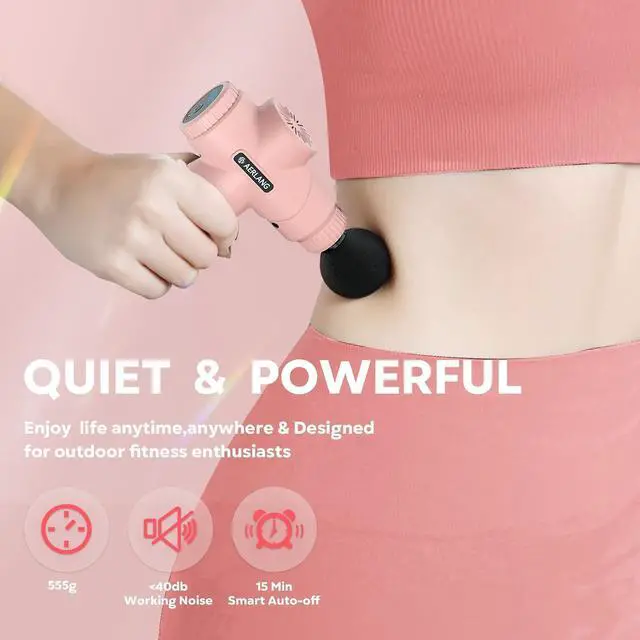 Alt view image 2 of 7 - Mini Massage Gun-PinkMuscle Deep Tissue Massager Gun, Handheld Percussion Massager, Portable Quiet Massage Gun with Carry Case for Home Office Gym Motehr Day Gifts for Women Men Her