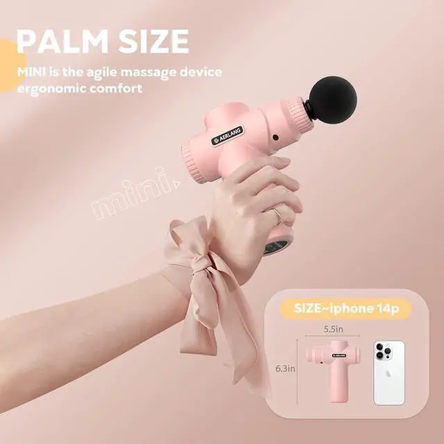 Alt view image 3 of 7 - Mini Massage Gun-PinkMuscle Deep Tissue Massager Gun, Handheld Percussion Massager, Portable Quiet Massage Gun with Carry Case for Home Office Gym Motehr Day Gifts for Women Men Her