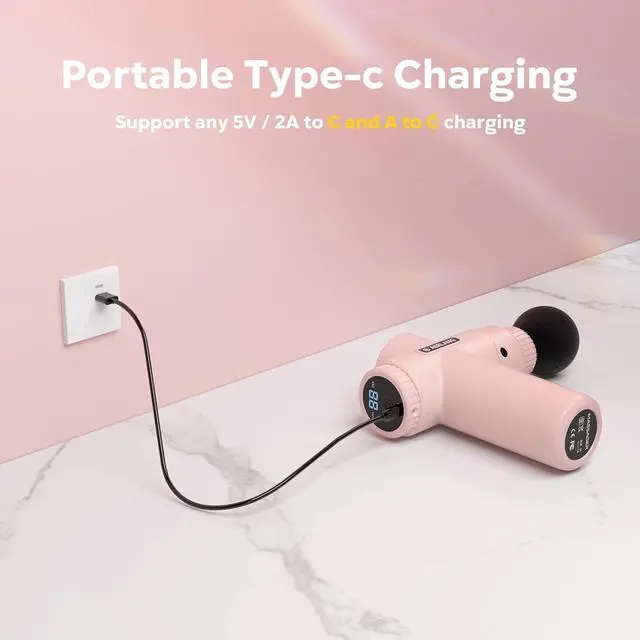 Alt view image 6 of 7 - Mini Massage Gun-PinkMuscle Deep Tissue Massager Gun, Handheld Percussion Massager, Portable Quiet Massage Gun with Carry Case for Home Office Gym Motehr Day Gifts for Women Men Her