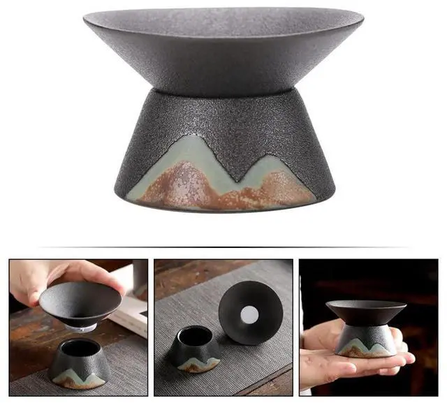 Alt view image 5 of 7 - Kung Fu Tea - Ceramic Tea Cup Infuser with Mesh Sifter & Strainer for Single Serve or Teapot