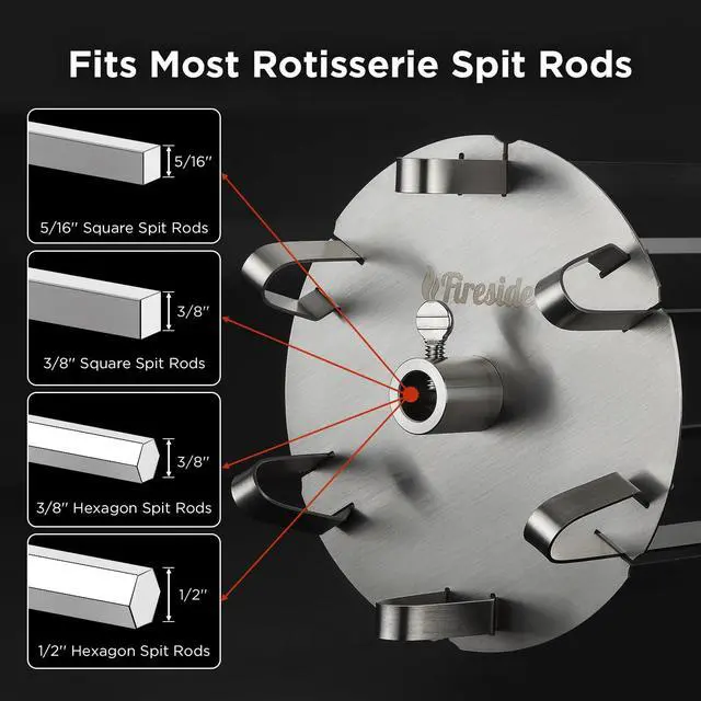 Alt view image 3 of 7 - Universal Grill Rotisserie Skewer Set, 304 Stainless Steel, Fits 1/2 or 3/8" Hexagon, 3/8" or 5/16" Square Spit Rods, Compatible with Most Grills, for Outdoor BBQ and Gatherings