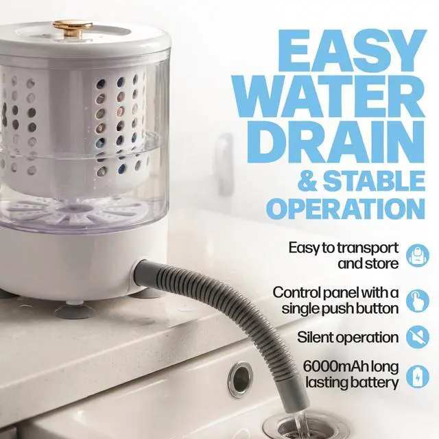 Alt view image 5 of 7 - Mini Washing Machine - 3L Underwear Washing Machine with 6000mAh battery + 2 FREE Gifts of Soup dispenser Brush + Mesh Laundry Bag