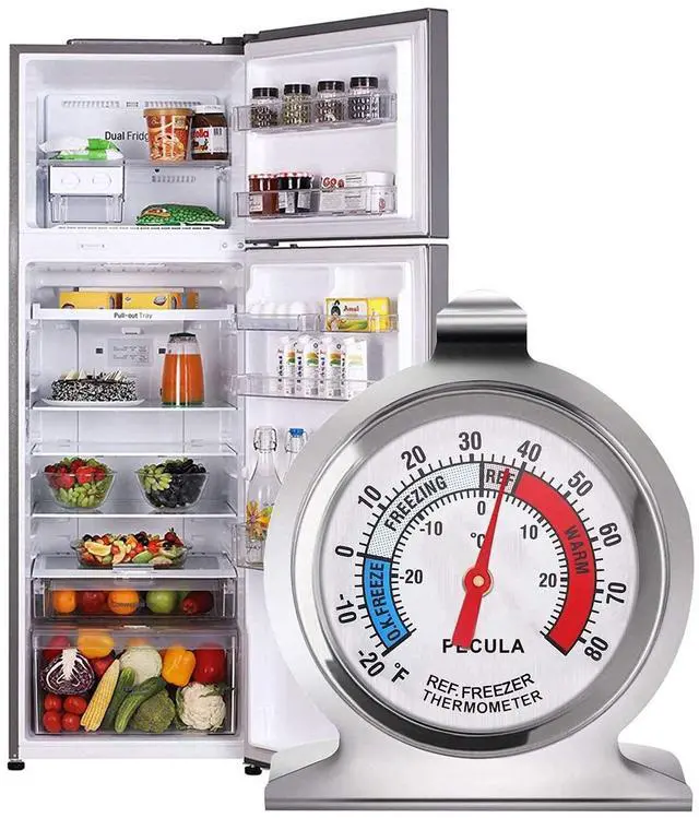 Alt view image 5 of 7 - 2 Pack Refrigerator Thermometer, 30-30°C/20-80°F, Classic Fridge Thermometer Large Dial with Red Indicator Thermometer for Freezer Refrigerator Cooler