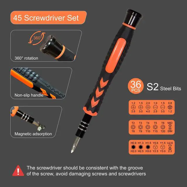 Alt view image 2 of 6 - 45PCS Precision Screwdriver Set With Case, Flathead Phillips Pentalobe Torx Star Small Repair Tool Kit for PC, Laptop, Tablet, Phone, PS5, XBox, Switch, Glasses, Ring Doorbell