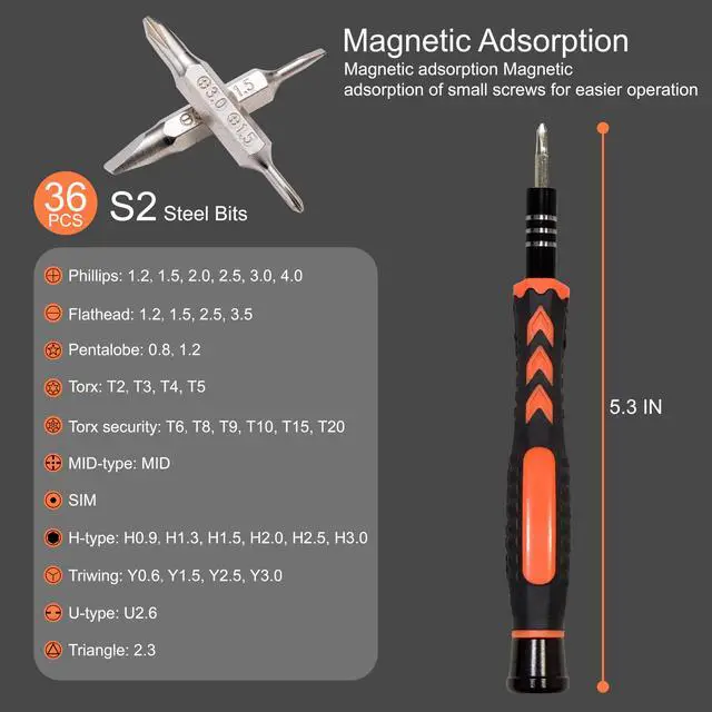 Alt view image 5 of 6 - 45PCS Precision Screwdriver Set With Case, Flathead Phillips Pentalobe Torx Star Small Repair Tool Kit for PC, Laptop, Tablet, Phone, PS5, XBox, Switch, Glasses, Ring Doorbell