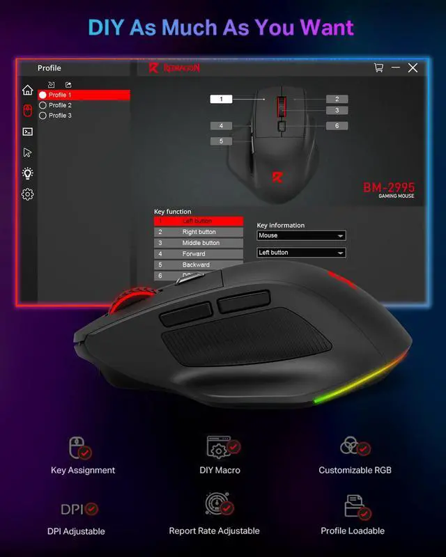 Alt view image 2 of 7 - Large Wireless Gaming Mouse for Big Hands, Tri-Modes 2.4G/Bluetooth/Wired Rechargeable Ergo RGB Mouse with 2 Side Buttons, 6 Backlit Modes, Programmable Macro Gamer Mouse
