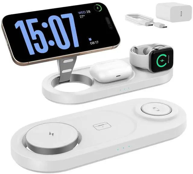 Main image of 2026 "Mdrndock Magnetic 3 in 1 Charging Station Apple,Foldable Wireless Charger Stand for Mag-Safe for iPhone 17/16/15/14/13/12/Pro Max/Pro/Mini/Plus,Apple Watch Series, Air Pods pro/2/3/4