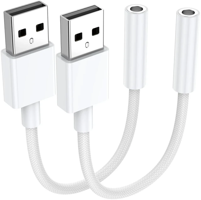 Main image of 2 Pack USB to 3.5mm Audio Jack Adapter, Audio Aux Cable External Stereo Sound Card, USB to 3.5mm TRRS Female Headset for PS5 PS4 Headphone PC Laptop Linux Desktops and More Device