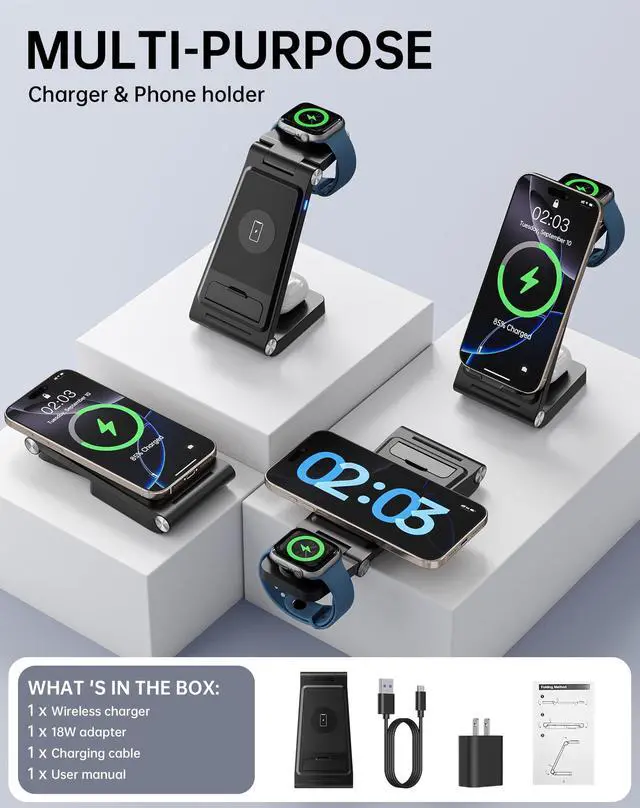 Alt view image 6 of 7 - 2026 Traveling Portable Wireless Fast Charger for Apple & Android Charging Station,3 in 1 Charging for iPhone 17 16 15 14 13 12, Apple Watch Series & Air pods 4 3 2 Pro,Samsung Galaxy-Gifts for Family